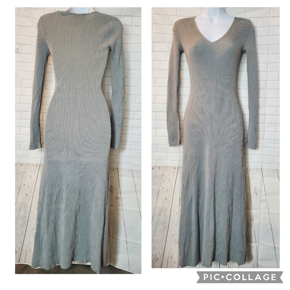 Zara Gray Ribbed Long Sweater Dress - Picture 1 of 8
